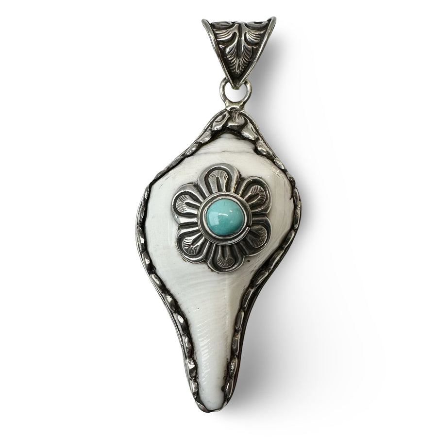 Muschel - Anhänger mit Silber und Türkis - Atelier Tibet