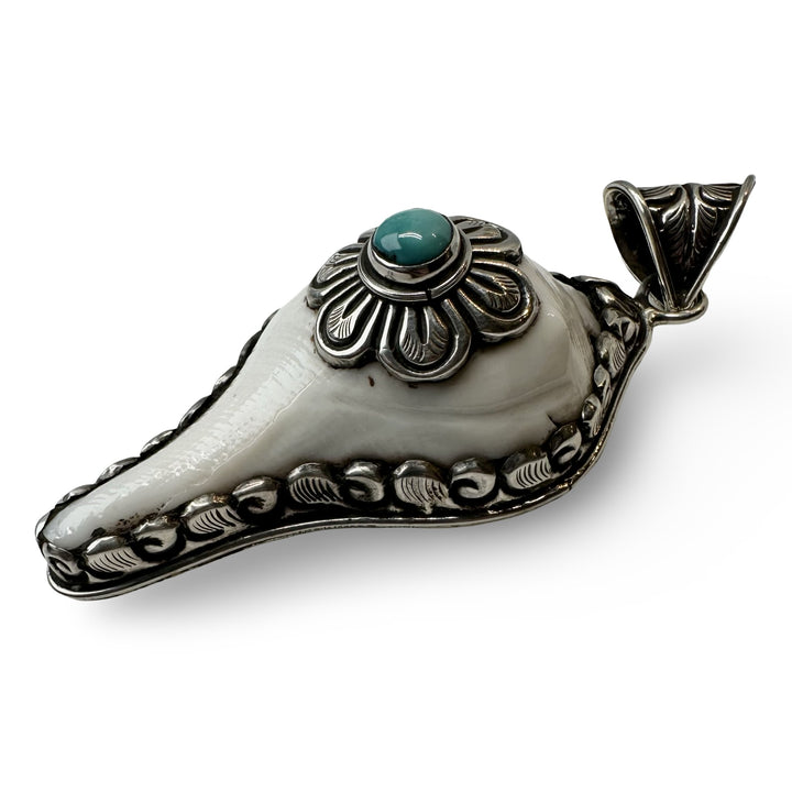Muschel - Anhänger mit Silber und Türkis - Atelier Tibet