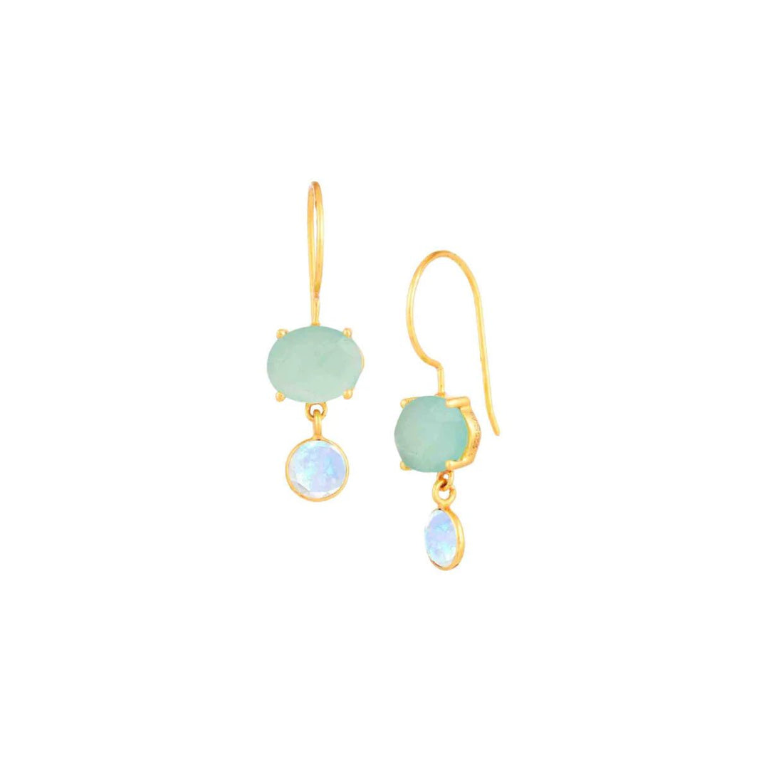 Ohranhänger mit Aqua Chalcedon und Regenbogen Mondstein - Atelier Tibet
