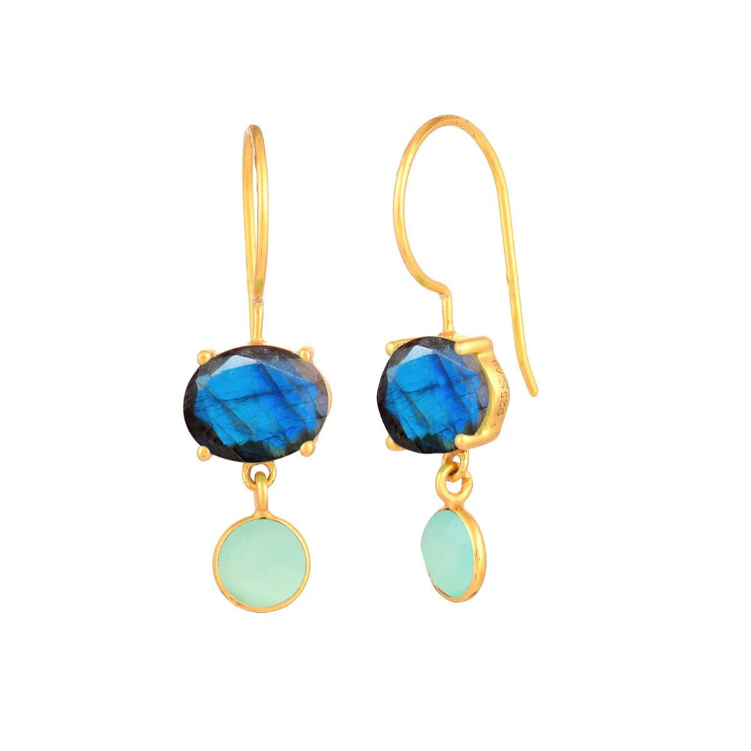 Ohranhänger mit einem Aqua Chalcedon und Labradorit - Atelier Tibet