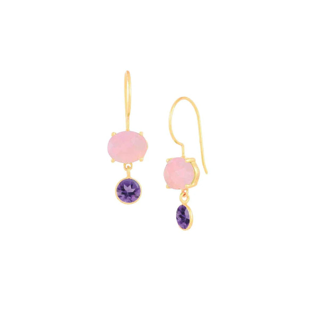 Ohranhänger mit einem Rosenquarz und Amethyst - Atelier Tibet