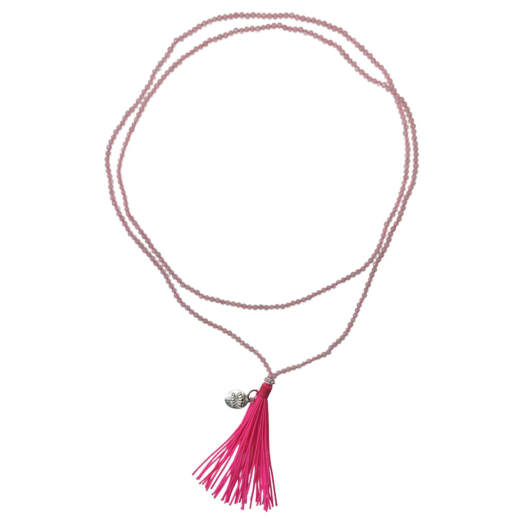 Rosenquarz - Kette mit Silber - Lotus - Atelier Tibet