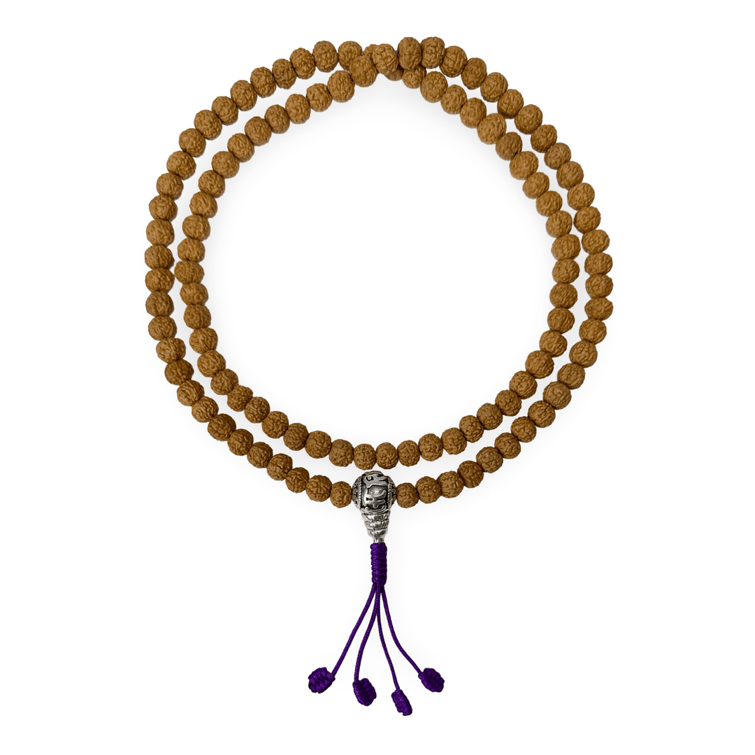 Rudraksha Mala (⌀ 6 mm) mit Metall - Guru - Perle - Atelier Tibet