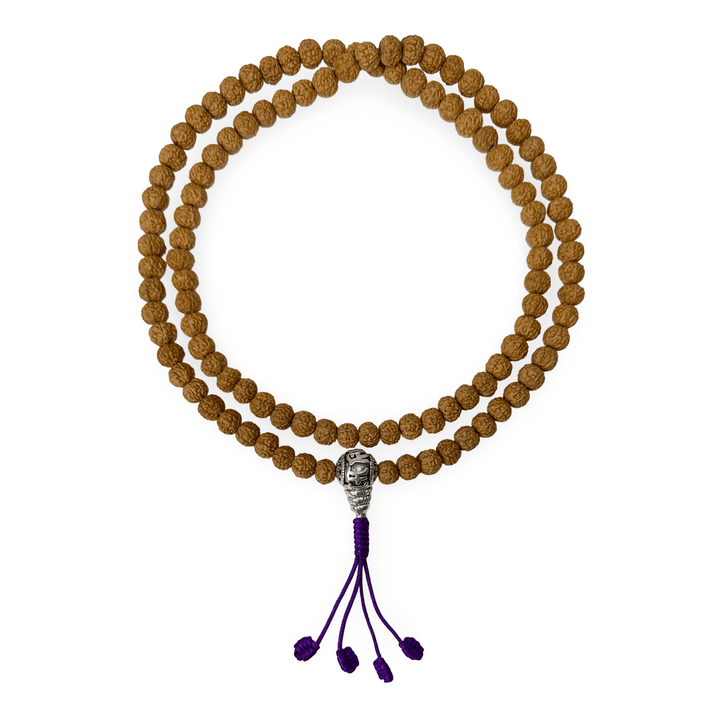 Rudraksha Mala (⌀ 6 mm) mit Metall - Guru - Perle - Atelier Tibet