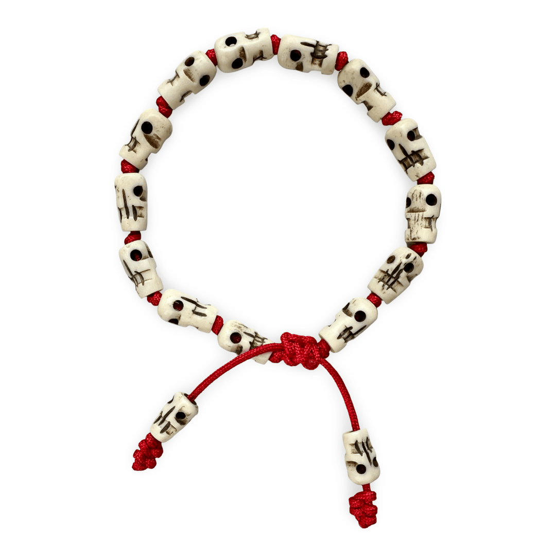 Schädel Mala - Armband mit roten Kordeln - Atelier Tibet