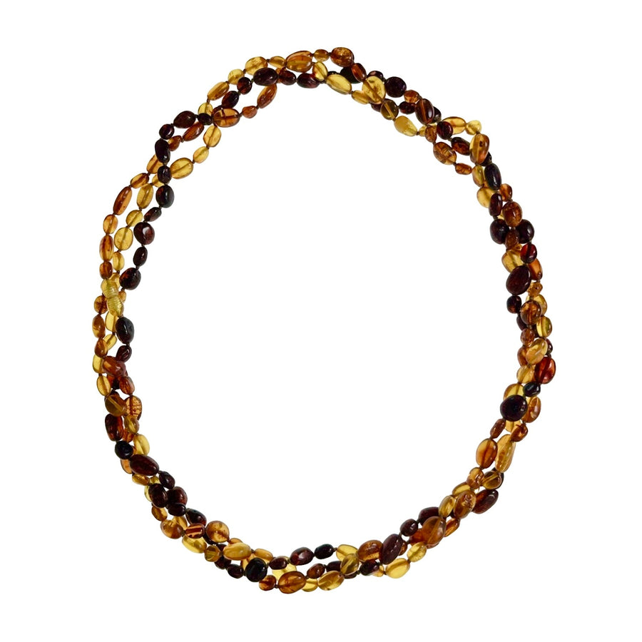 Sehr lange Kette aus verschiedenfarbigen Bernsteinen - Atelier Tibet