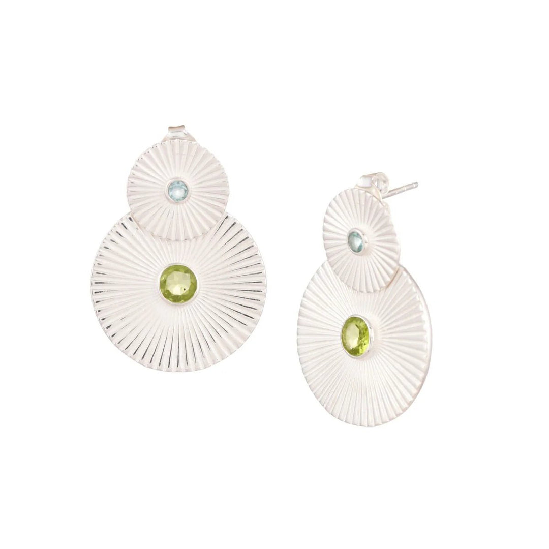 Silber Scheiben - Ohrstecker mit Peridot und Topas - Atelier Tibet