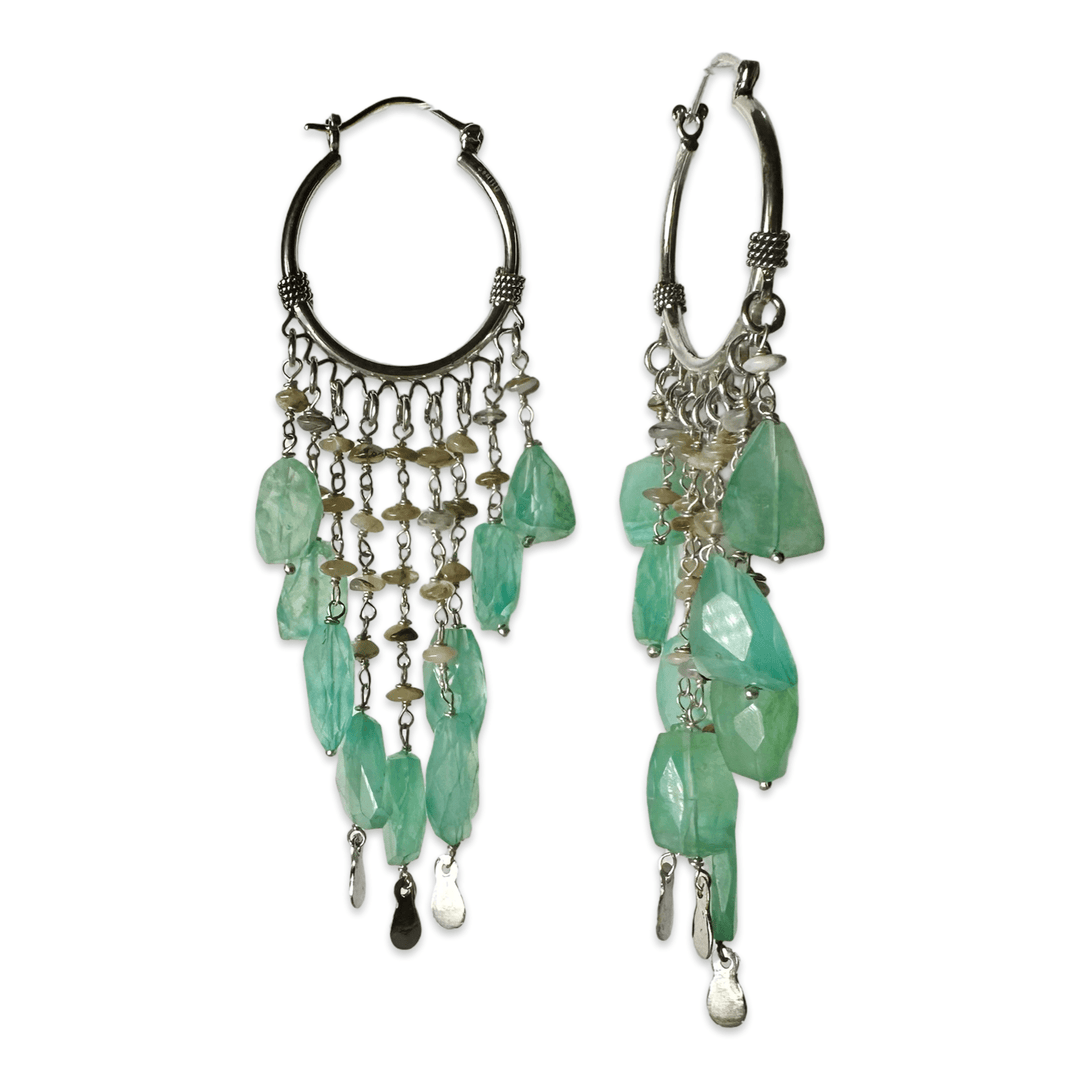 Statement - Ohrringe aus Silber und grossen, facettierten Andenopal - Stücken - Atelier Tibet