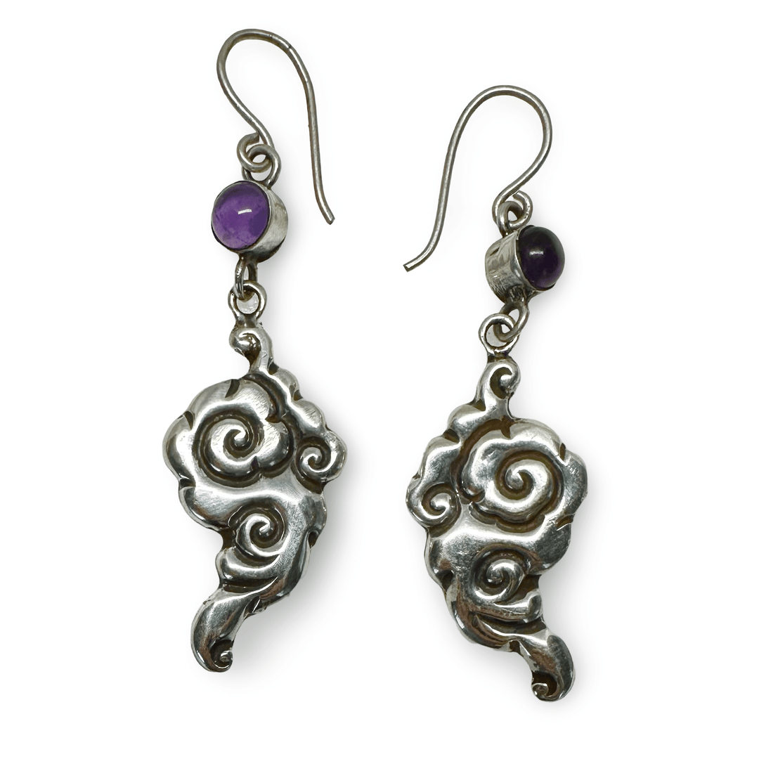 Tibetische Wolken Ohranhänger aus Silber mit Amethyst - Atelier Tibet