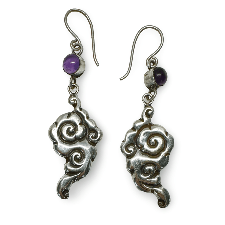 Tibetische Wolken Ohranhänger aus Silber mit Amethyst - Atelier Tibet