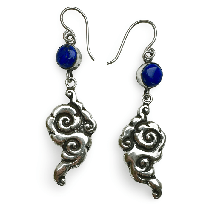 Tibetische Wolken Ohranhänger aus Silber mit Lapis Lazuli - Atelier Tibet