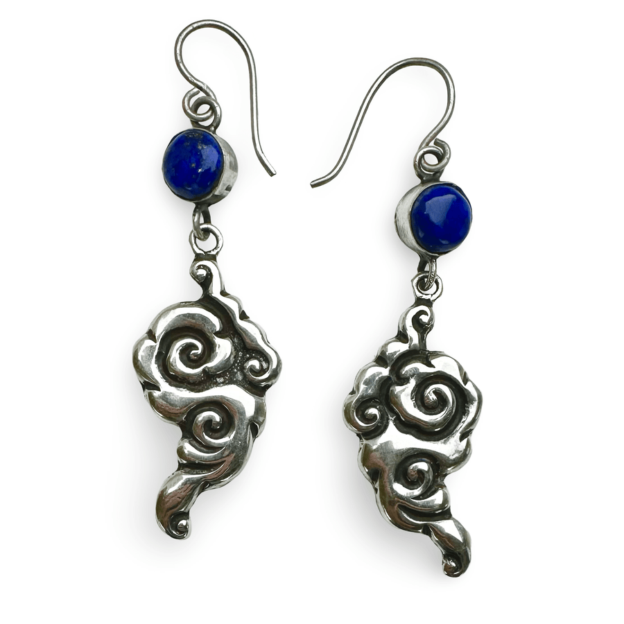 Tibetische Wolken Ohranhänger aus Silber mit Lapis Lazuli - Atelier Tibet