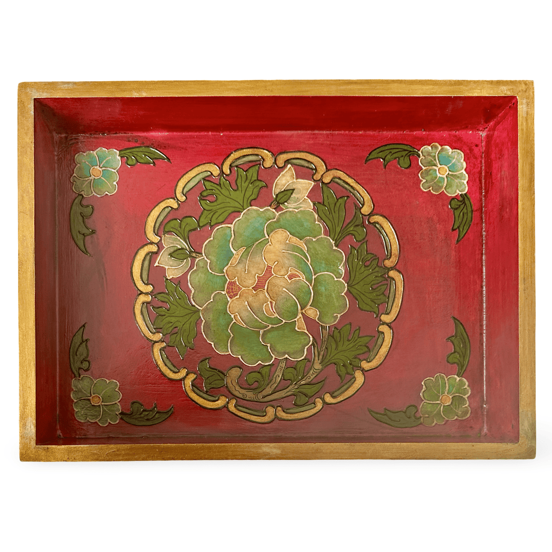 Tibetisches Tablett aus bemaltem Holz - Atelier Tibet