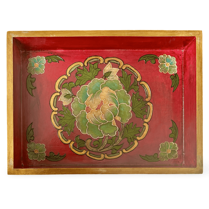 Tibetisches Tablett aus bemaltem Holz - Atelier Tibet