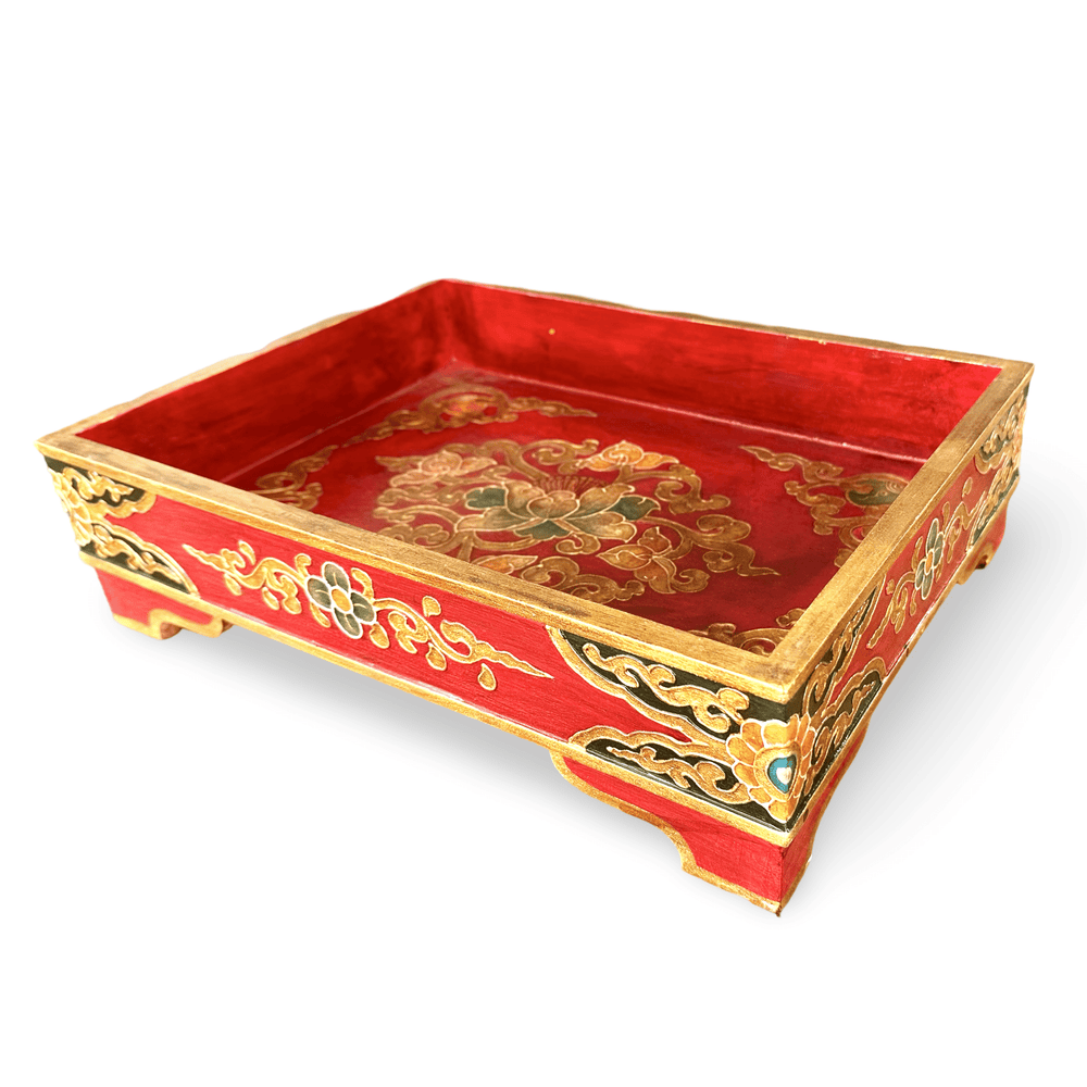 Tibetisches Tablett aus bemaltem Holz - Atelier Tibet