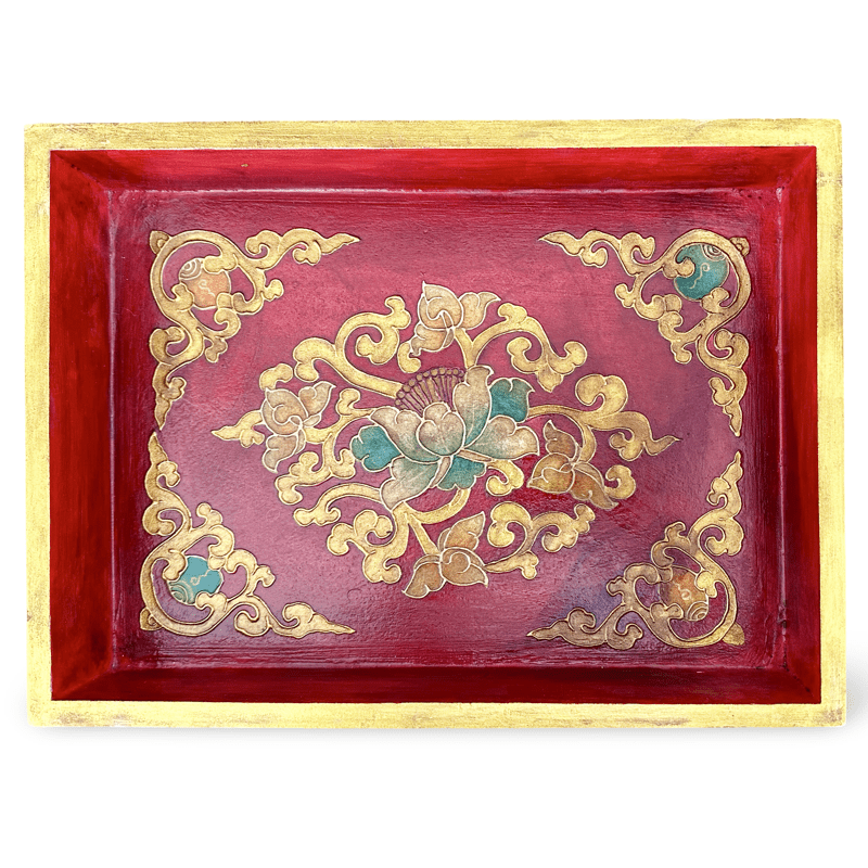 Tibetisches Tablett aus bemaltem Holz - Atelier Tibet