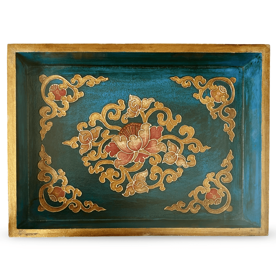 Tibetisches Tablett aus bemaltem Holz - Atelier Tibet