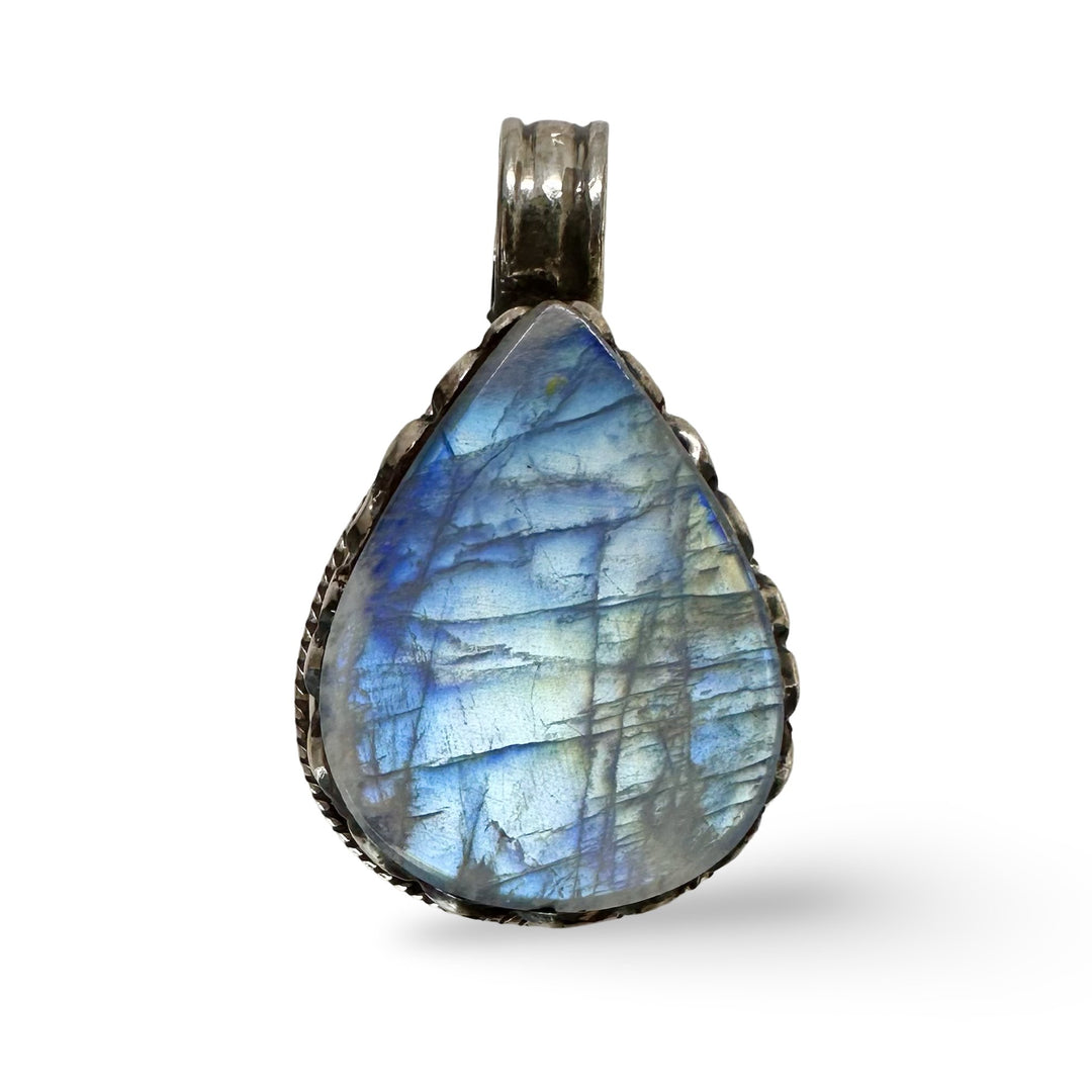 Tropfenförmiger Mondstein - Anhänger - Atelier Tibet