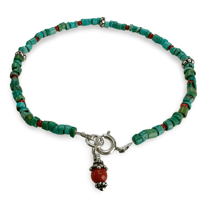 Türkis - , Silber - und Koralle - Fusskettchen - Atelier Tibet