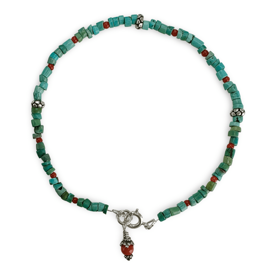 Türkis - , Silber - und Koralle - Fusskettchen - Atelier Tibet