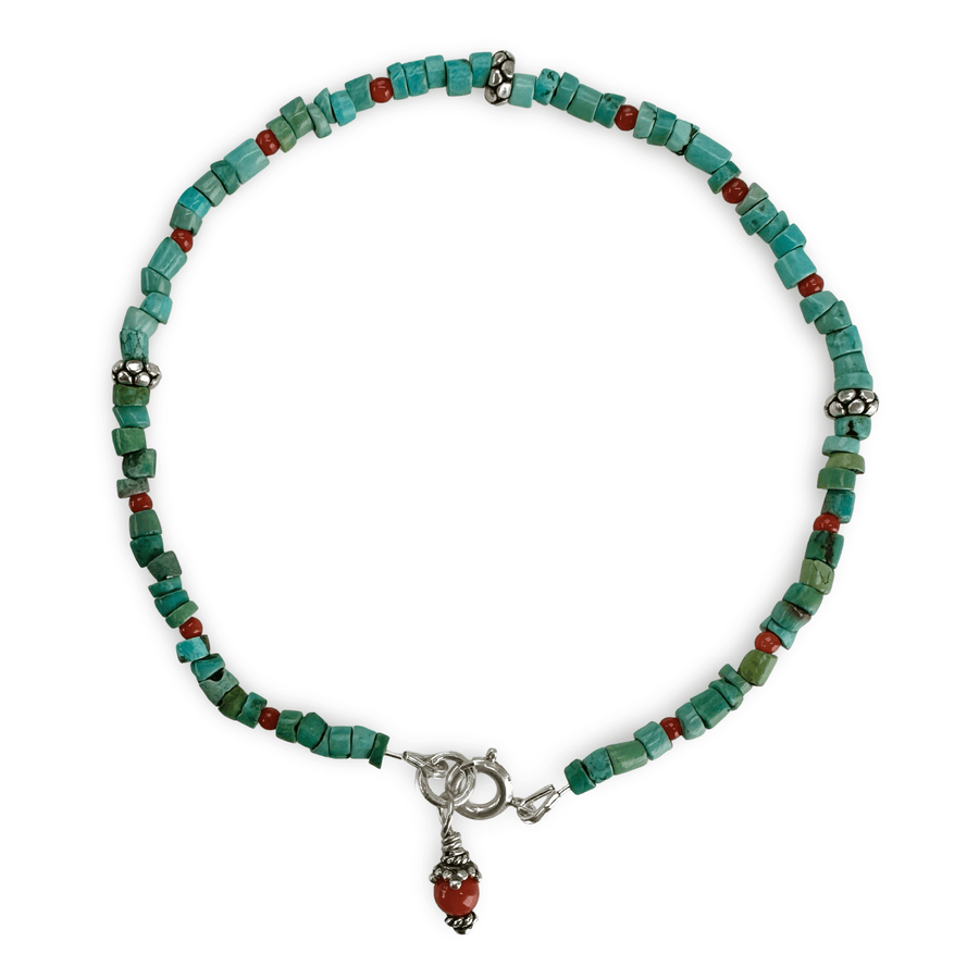 Türkis - , Silber - und Koralle - Fusskettchen - Atelier Tibet