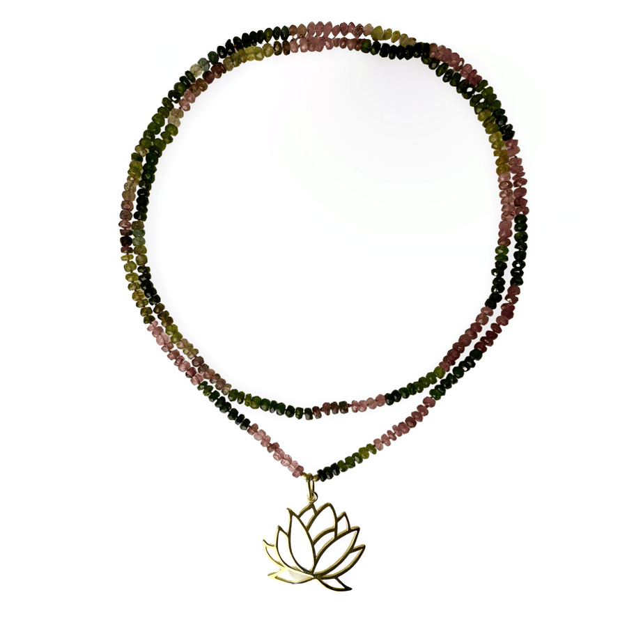 Turmalin - Kette mit vergoldetem Lotus - Anhänger - Atelier Tibet