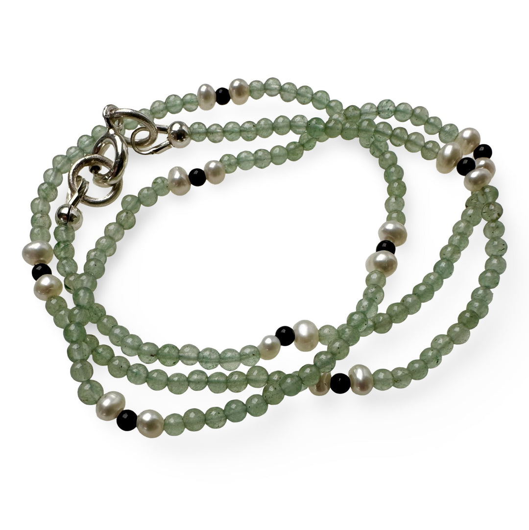 Zierliche Aventurin - , Onyx - und Perlen - Halskette - Atelier Tibet