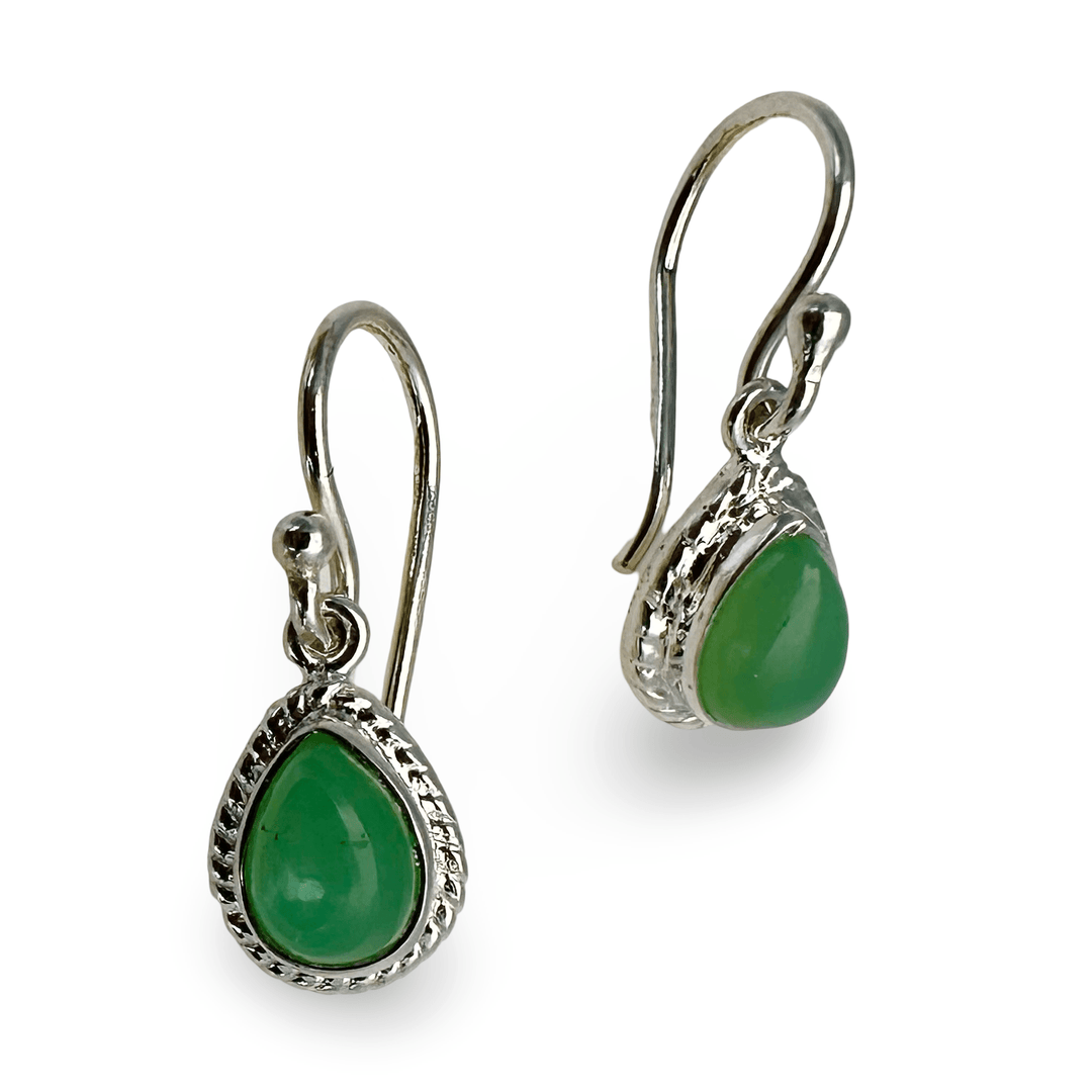 Zierliche Chrysopras Silber Ohranhänger - Atelier Tibet