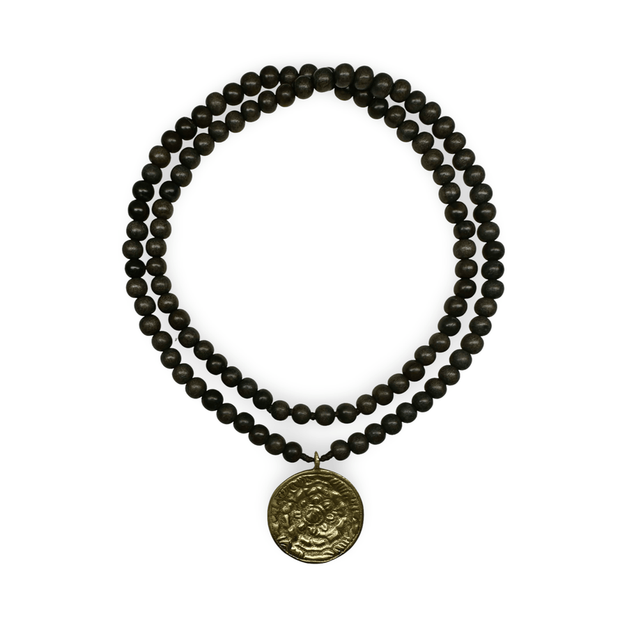 Zierliche Ebenholz - Mala mit Amulett - Atelier Tibet