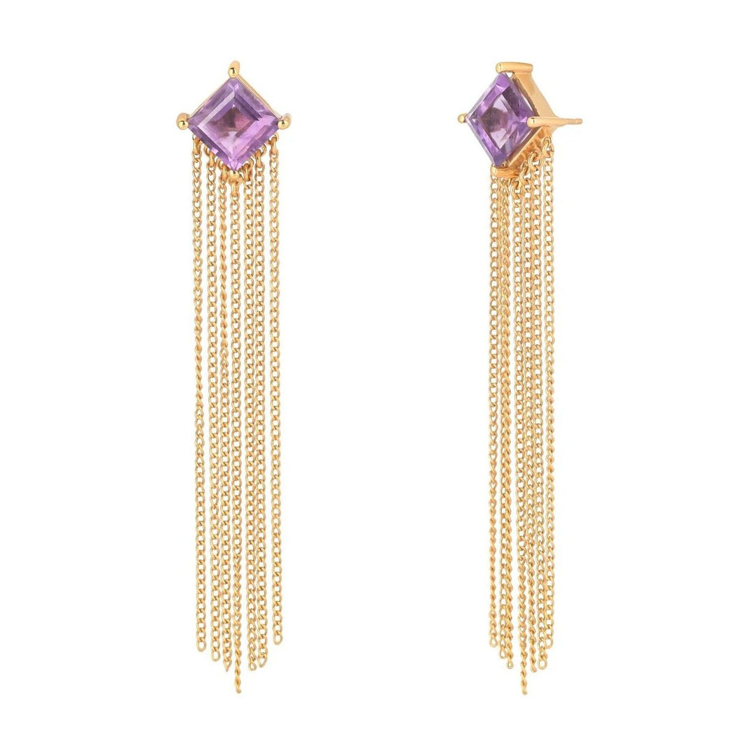 Amethyst-Ohrstecker mit goldenen Fransen - Atelier Tibet