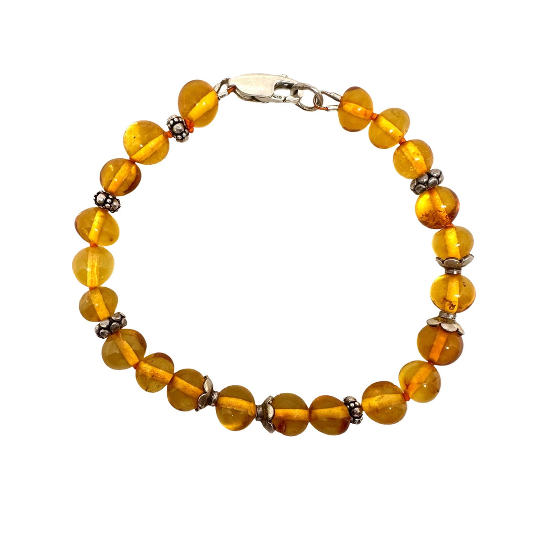 Armband Mala aus Bernstein und Silberperlen - Atelier Tibet