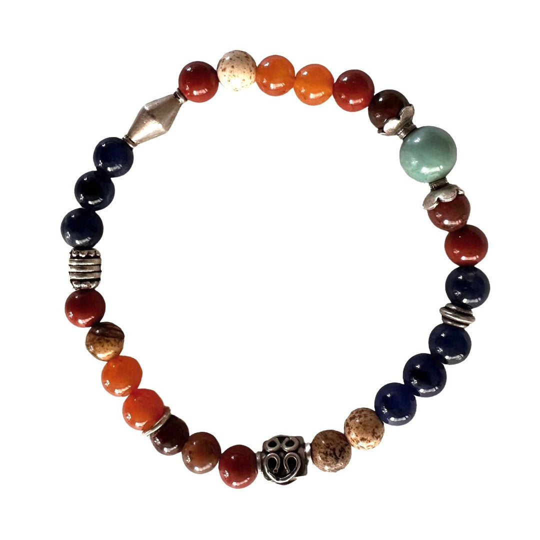 Armband Mala mit Halbedelsteinen und Silberperlen - Atelier Tibet