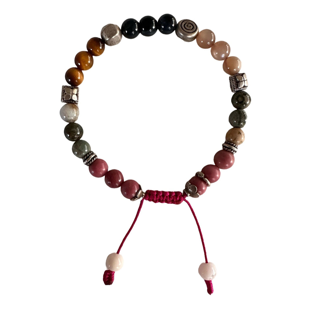 Armband Mala mit Halbedelsteinen und Silberperlen - Atelier Tibet