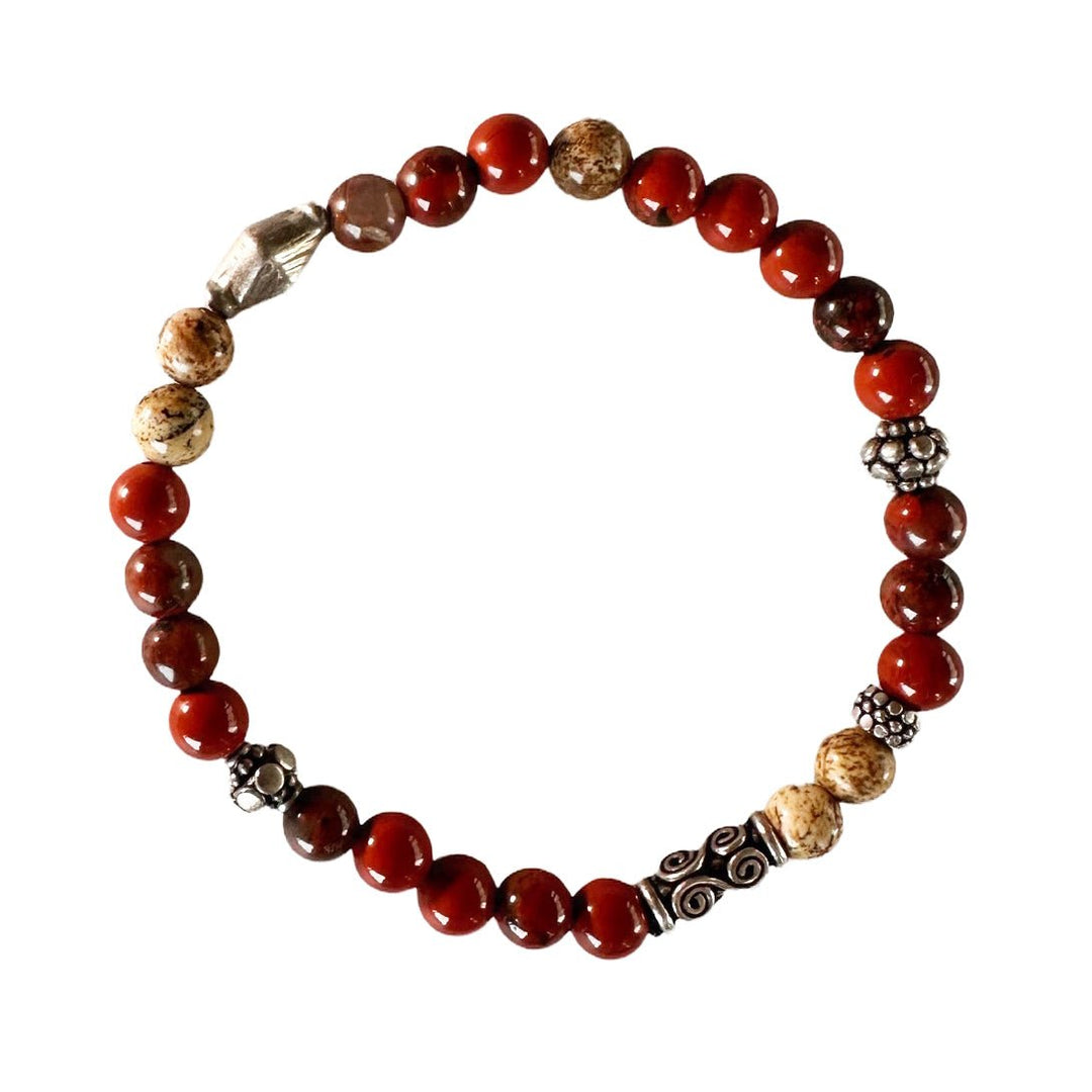Armband Mala mit Jaspissteinen und Silberperlen - Atelier Tibet