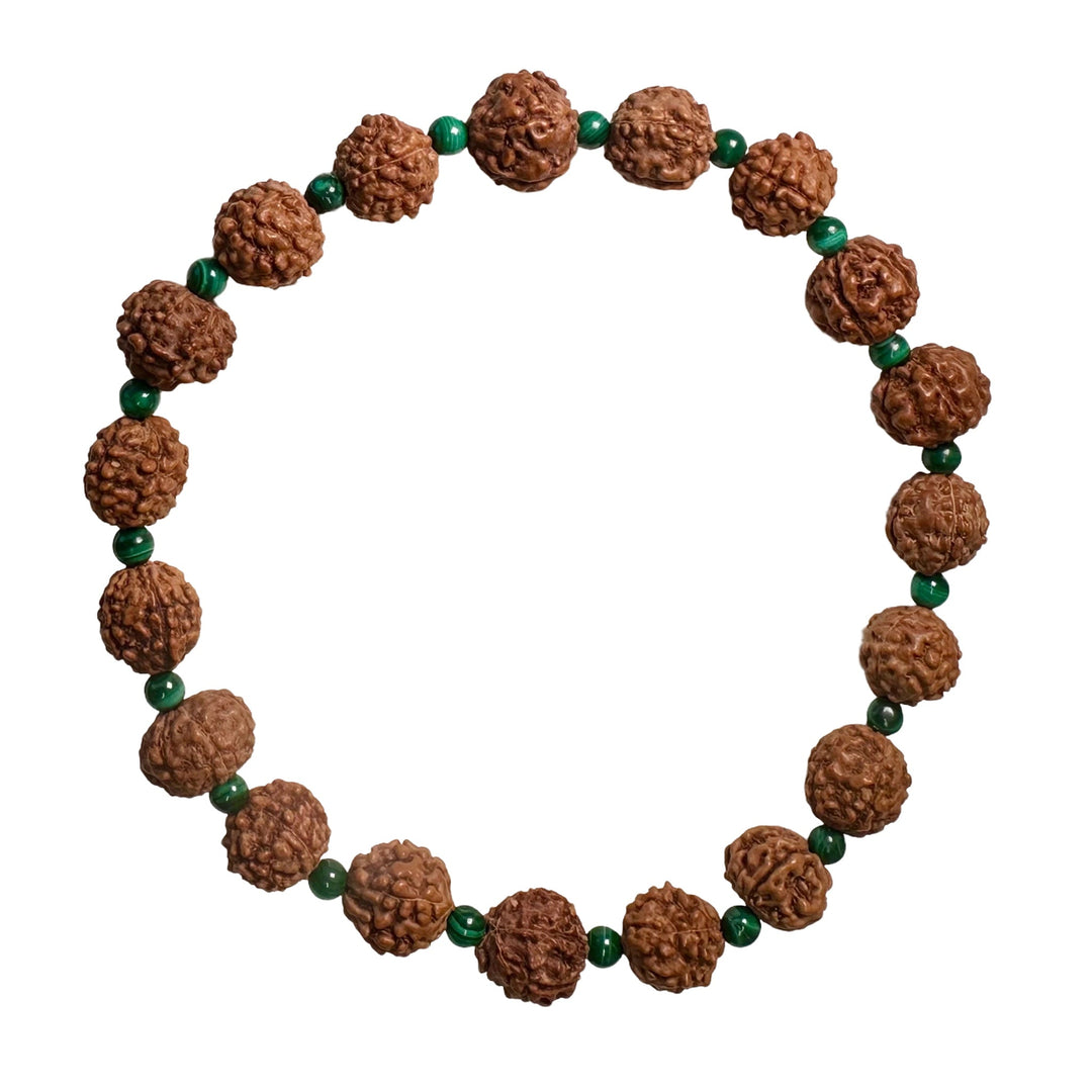 Armband Mala mit Rudrakscha und Malachit - Atelier Tibet