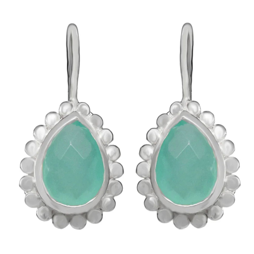 Chalcedon Aqua Tropfen Ohranhänger - Atelier Tibet