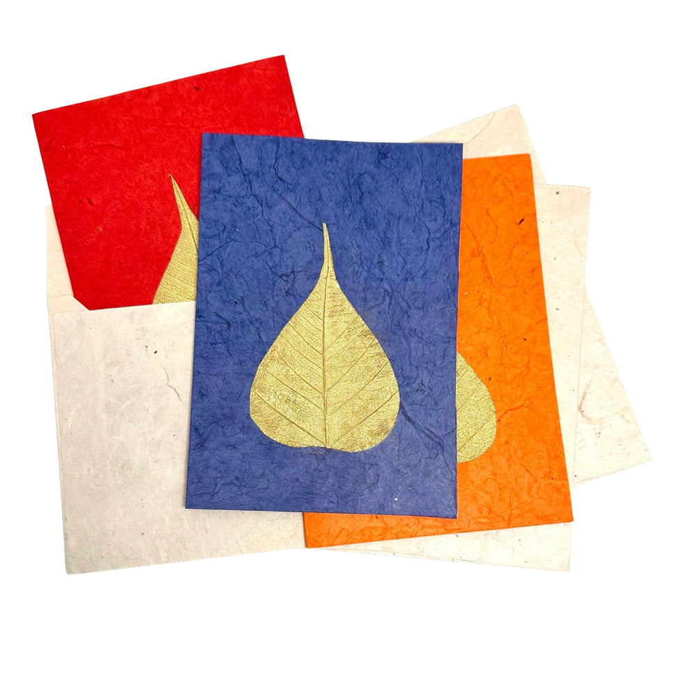 Doppelkarte «Bodhi-Blatt» mit Umschlag aus Lokta-Papier - Atelier Tibet
