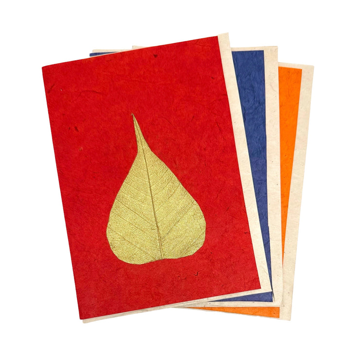 Doppelkarte «Bodhi-Blatt» mit Umschlag aus Lokta-Papier - Atelier Tibet
