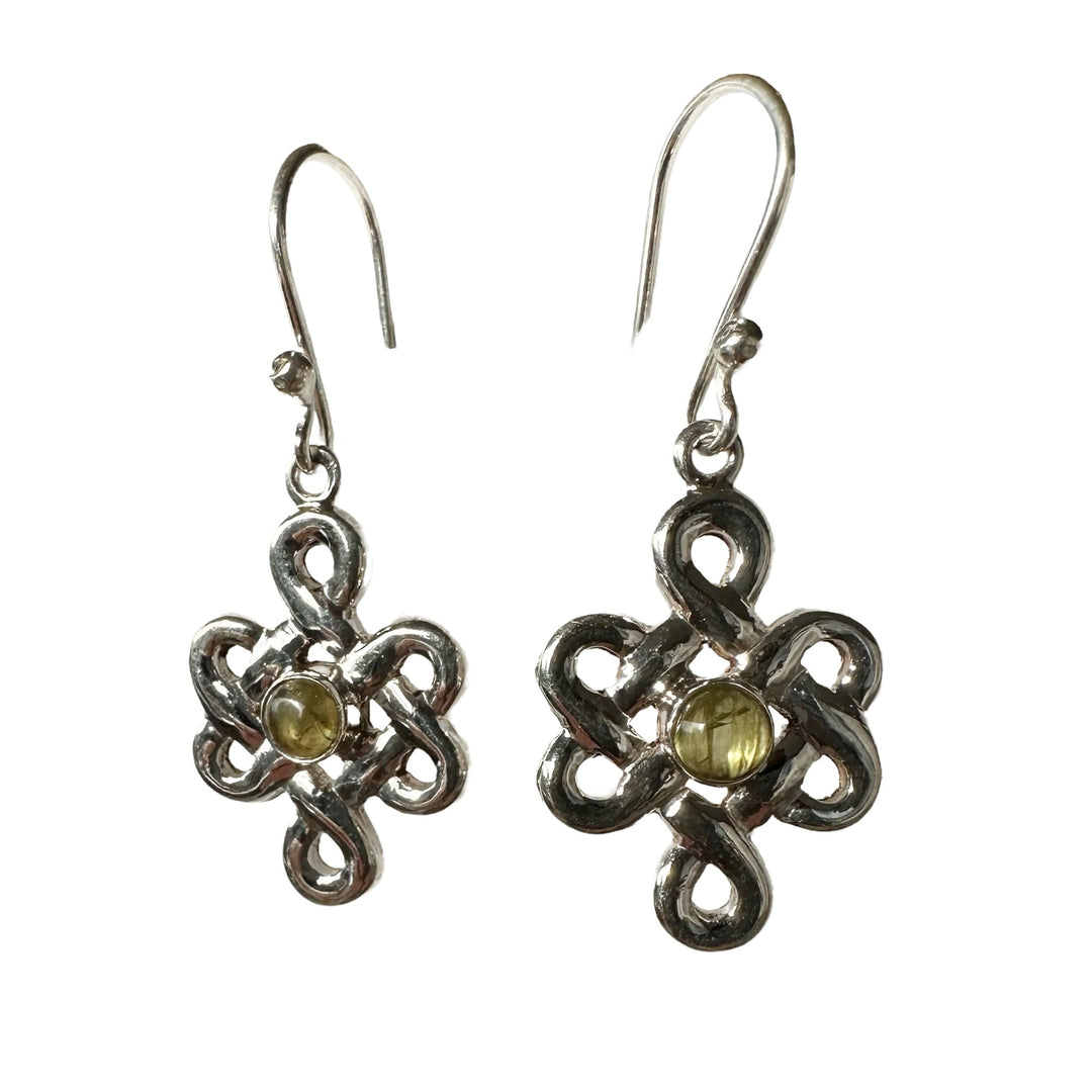 «Endloser Knoten» Ohranhänger aus Silber mit Peridot - Atelier Tibet