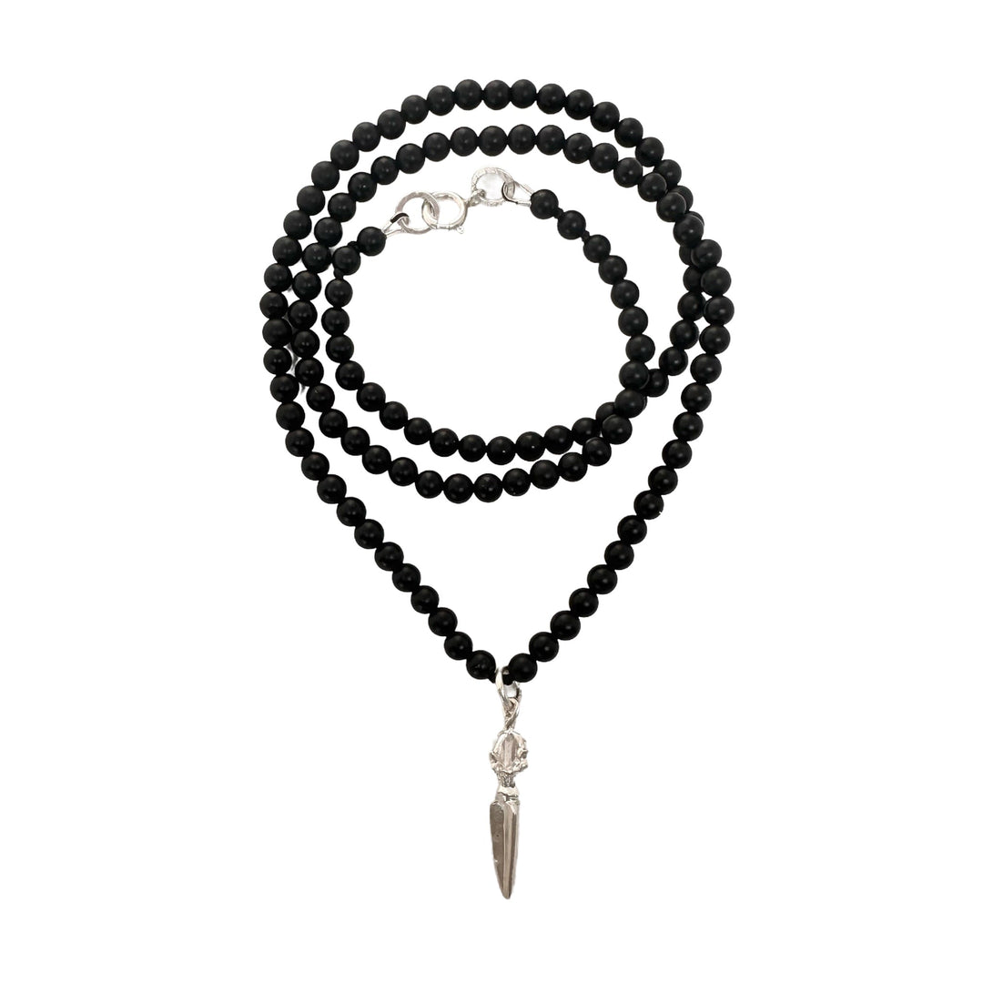 Feine Onyx-Halskette mit Silber-Phurpa - Atelier Tibet