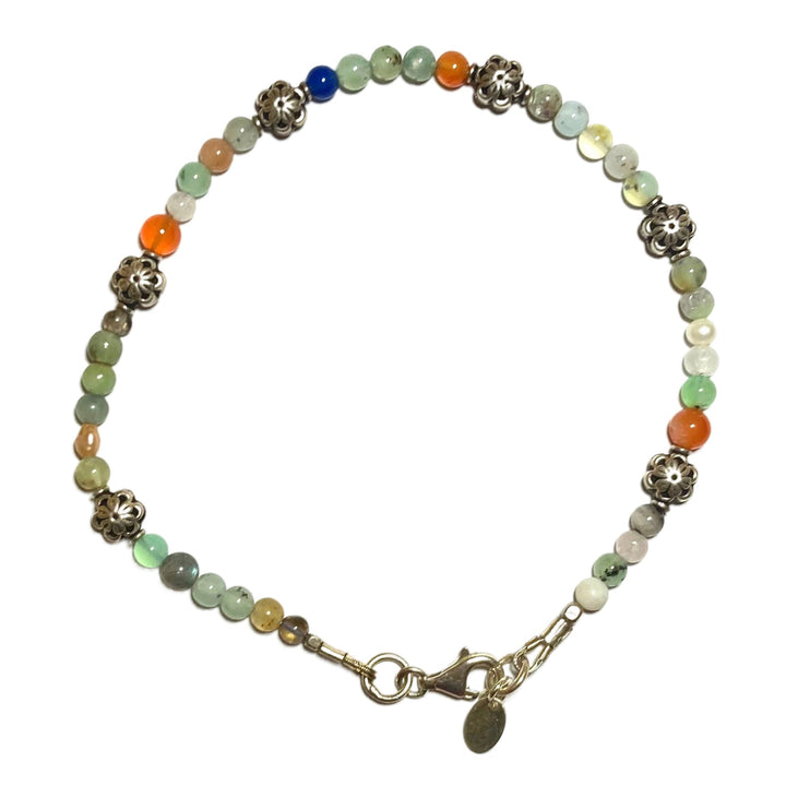 Fusskette aus verschiedenen Steinen und Silberelementen - Atelier Tibet