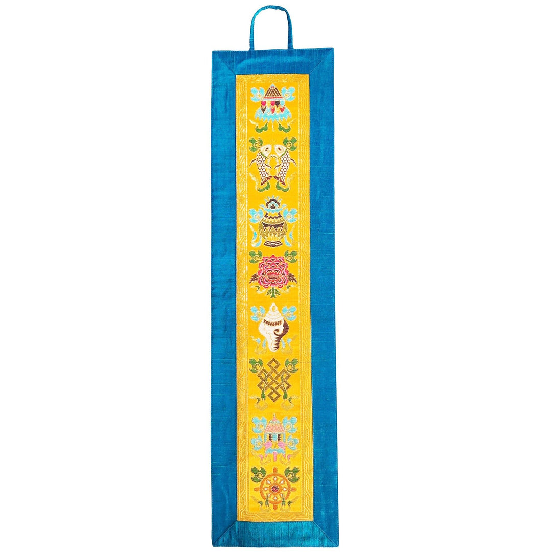 Glückssymbole-Wandbehang aus Seidenbrokat - Atelier Tibet