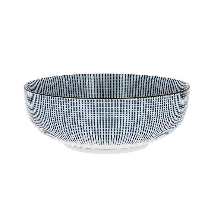 Grosse Porzellan-Schüssel, weiss-blau gestreift - Atelier Tibet
