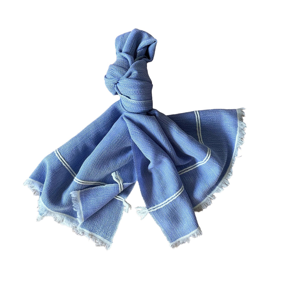 Himalaya-Schal | 100% Yak-Wolle | Blau-Weiss - Atelier Tibet