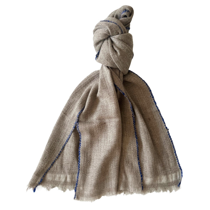 Himalaya-Schal | 100% Yak-Wolle | Grey BlueBorder - Atelier Tibet