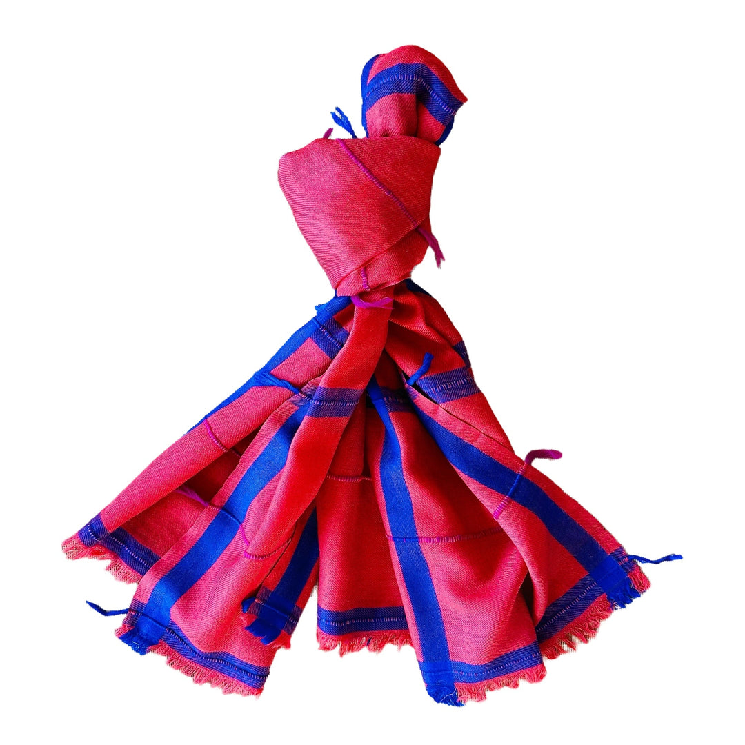Himalaya-Schal | 80 % Pashmina 20 % Wolle | Rot-Blau - Atelier Tibet