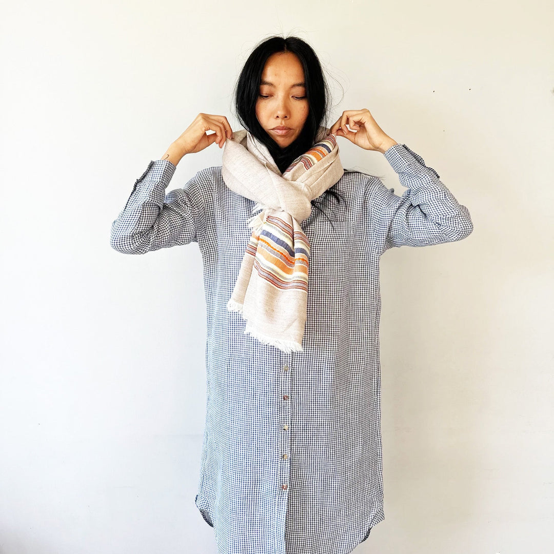 Himalaya-Schal | Pashmina, Wolle | Beige-Colour-Stripes - Atelier Tibet