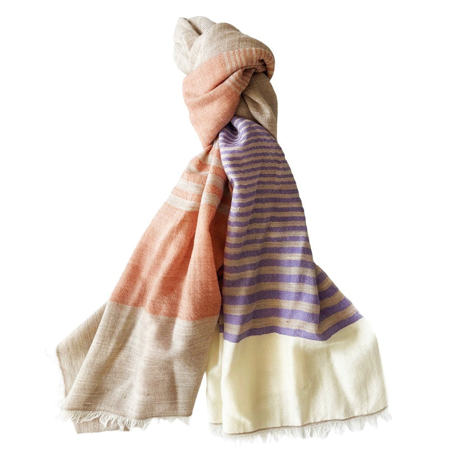 Himalaya-Schal | Pashmina, Wolle | Beige-White-Rose-Violet - Atelier Tibet