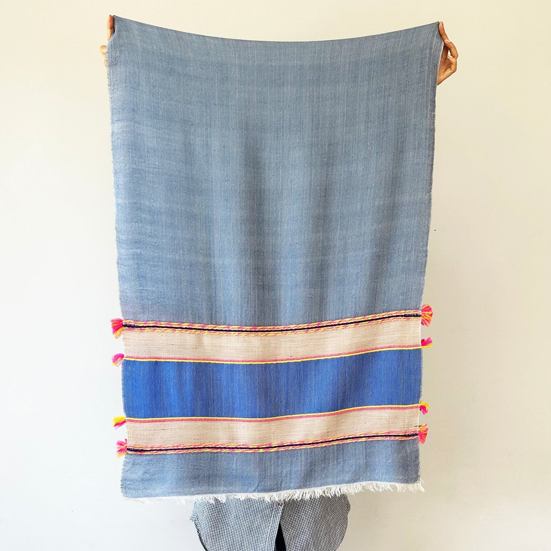 Himalaya-Schal | Pashmina, Wolle | Blau, Beige und Pink - Atelier Tibet
