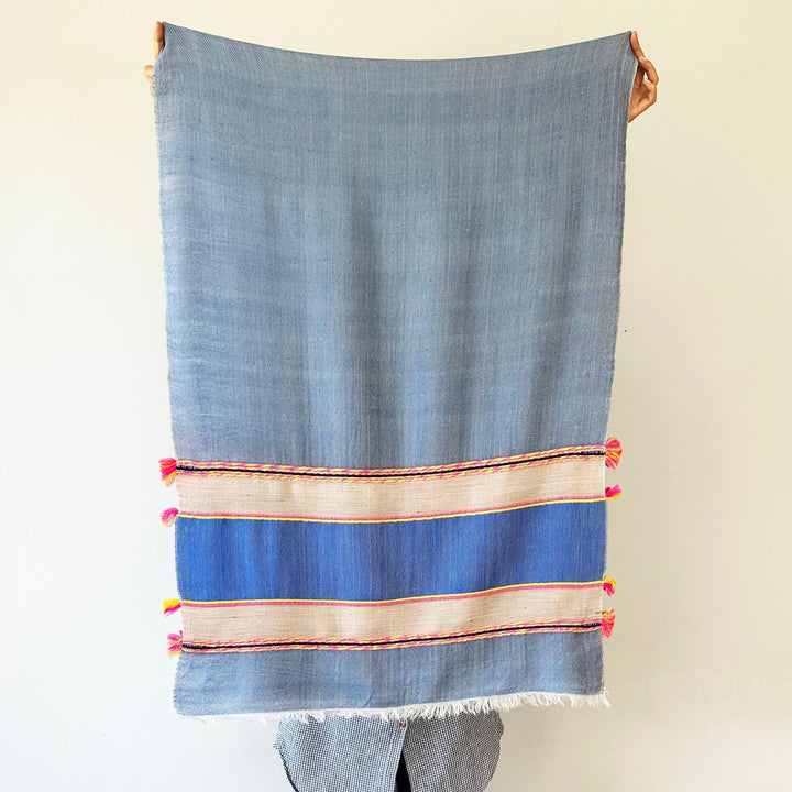 Himalaya-Schal | Pashmina, Wolle | Blau, Beige und Pink - Atelier Tibet
